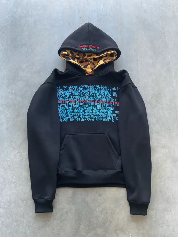 Leopard print hoodie with striped sleeves